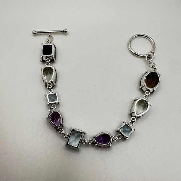 NWOT 7" One-of-a-kind Multi-gemstone bracelet in sterling silver! - Picture 6 of 13